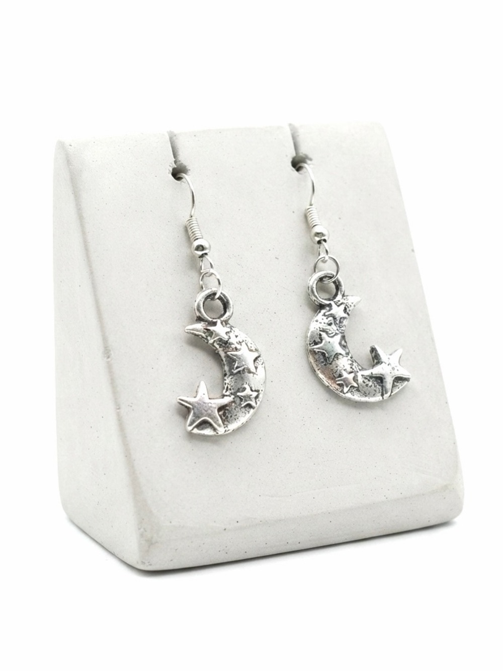 New Sterling Silver Moon With Stars Bohemian Hypoallergenic Dangle Earrings